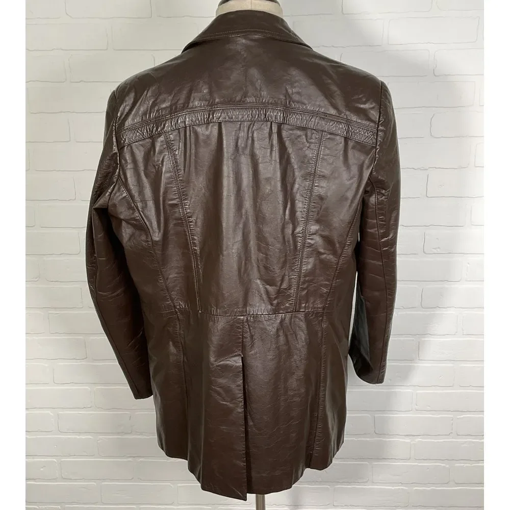 Unbranded Jacket Men 36 Brown Patina Leather Classic‎ Tailored 90s Vintage
